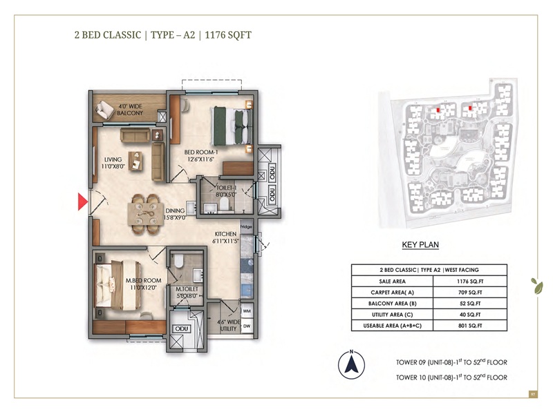 Prestige Golden Grove 2 BHK Floor Plan 1176 Sq Ft