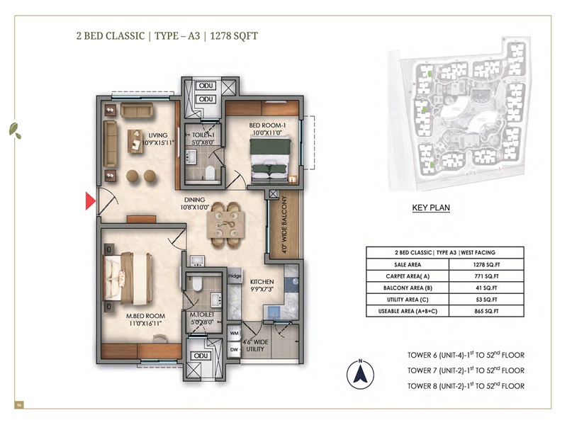 Prestige Golden Grove 2 BHK Floor Plan 1278 Sq Ft