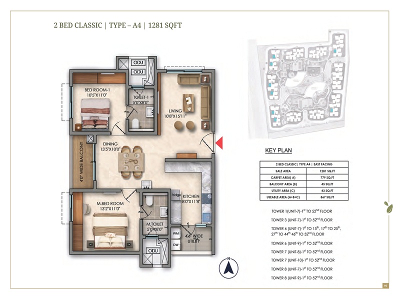 Prestige Golden Grove 2 BHK Floor Plan 1281 Sq Ft