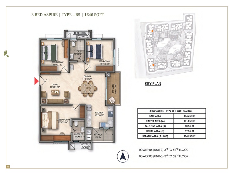 Prestige Golden Grove 3 BHK Floor Plan 1646 Sq Ft