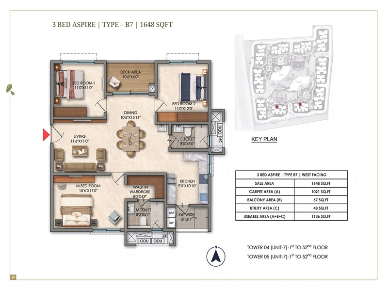Prestige Golden Grove 3 BHK Floor Plan 1648 Sq Ft