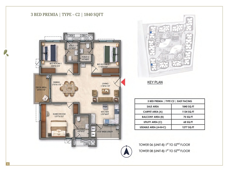 Prestige Golden Grove 3 BHK Floor Plan 1840 Sq Ft