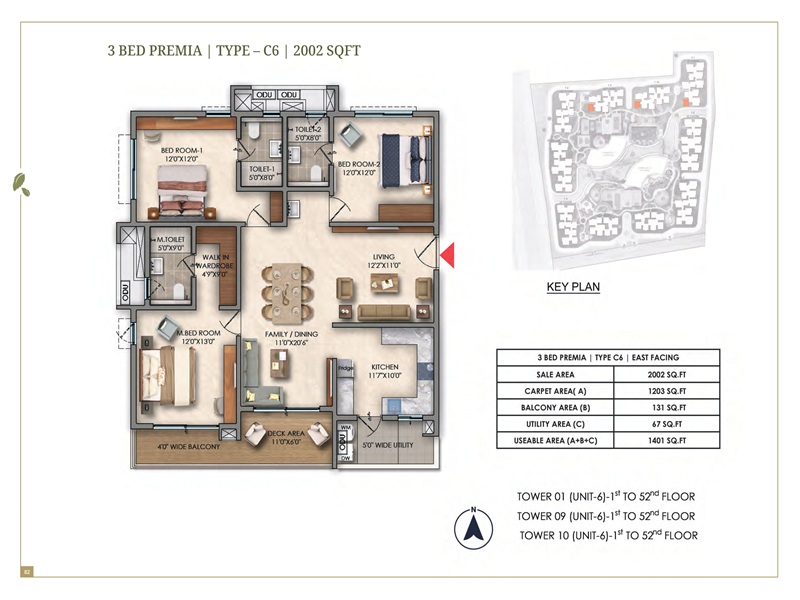 Prestige Golden Grove 3 BHK Floor Plan 2002 Sq Ft