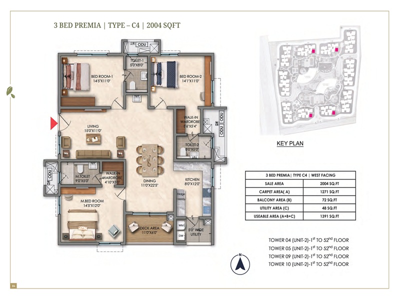 Prestige Golden Grove 3 BHK Floor Plan 2004 Sq Ft