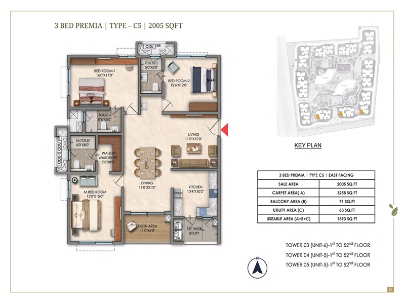 Prestige Golden Grove 3 BHK Floor Plan 2005 Sq Ft