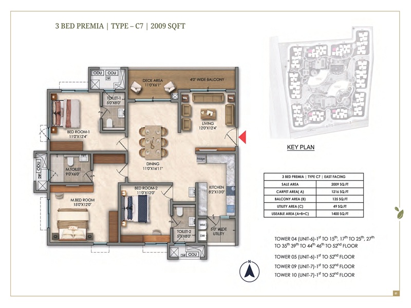Prestige Golden Grove 3 BHK Floor Plan 2009 Sq Ft