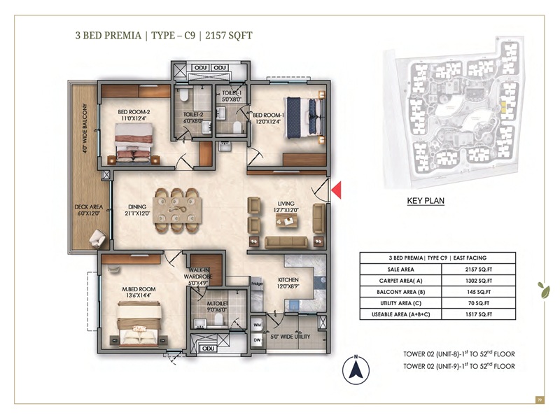 Prestige Golden Grove 3 BHK Floor Plan 2157 Sq Ft