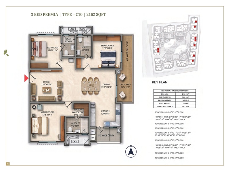 Prestige Golden Grove 3 BHK Floor Plan 2162 Sq Ft