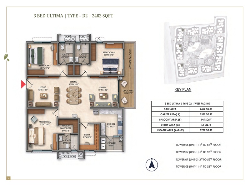 Prestige Golden Grove 3 BHK Floor Plan 2462 Sq Ft