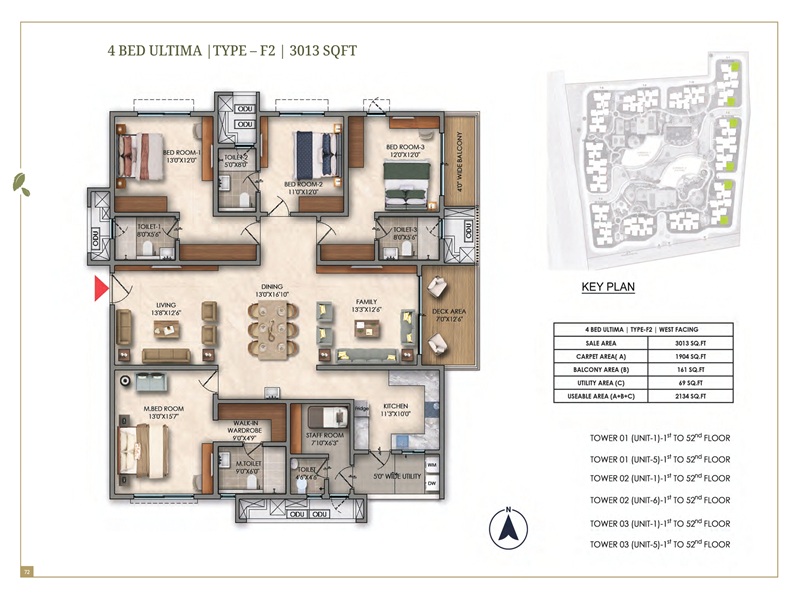 Prestige Golden Grove 4 BHK Floor Plan 3013 Sq Ft