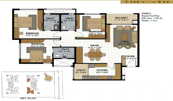 Featured Image of 3bhk Floor Plan Large Prestige Park View