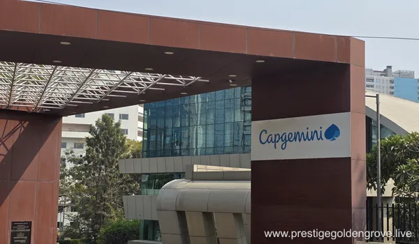 The entrance of the Capgemini corporate office in Hyderabad, located in close proximity to the Prestige Golden Grove residential project, offering a convenient commute for IT professionals.