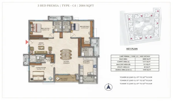 Featured Image of Prestige Golden Grove A Guide To The 3 Bhk Premia Type C4