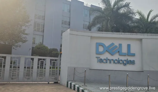 Dell Technologies corporate office in the HITEC City-Gachibowli hub, located within a convenient commute from the Prestige Golden Grove residential project in Tellapur, Hyderabad.