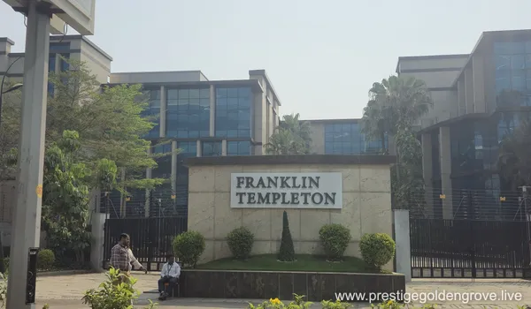 The Franklin Templeton corporate campus in the Financial District, located just a short drive from Prestige Golden Grove in Tellapur, Hyderabad, making it an ideal residential choice for finance professionals.