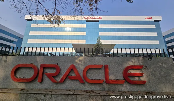 Oracle India in the HITEC City IT corridor, located within a convenient 12.6 km commute from the Prestige Golden Grove residential project in Tellapur, Hyderabad.