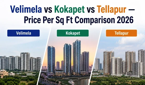Featured Image of Velimela Vs Kokapet Vs Tellapur Price Per Sq Ft Comparison 2026